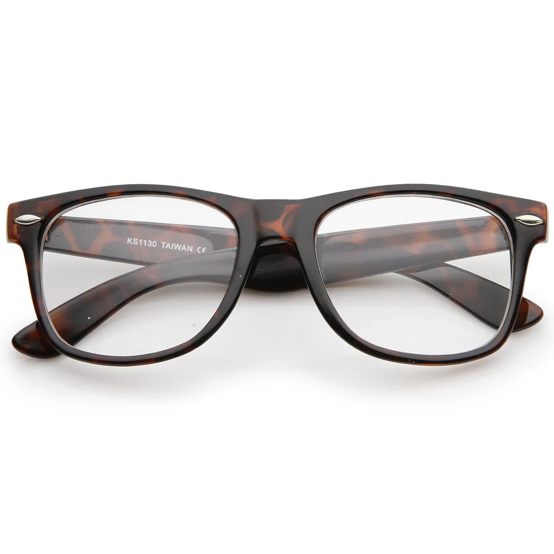 Retro Wide Temple Clear Lens Horn Rimmed Eyeglasses 54mm