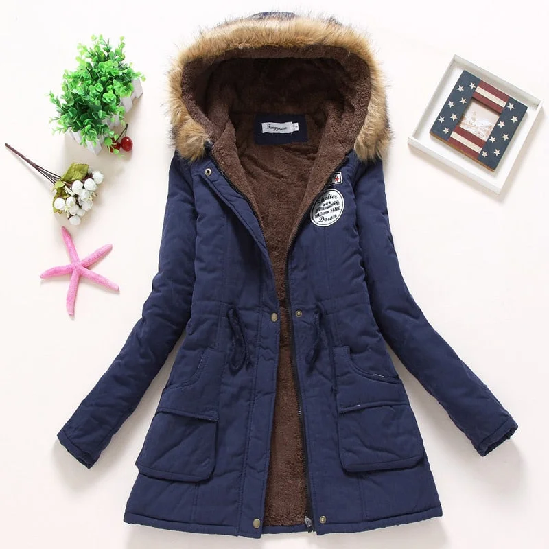 Ailegogo Women Winter Military Coats Cotton Wadded Hooded Jacket Casual Parka Thickness Warm XXXL Size Quilt Snow Outwear