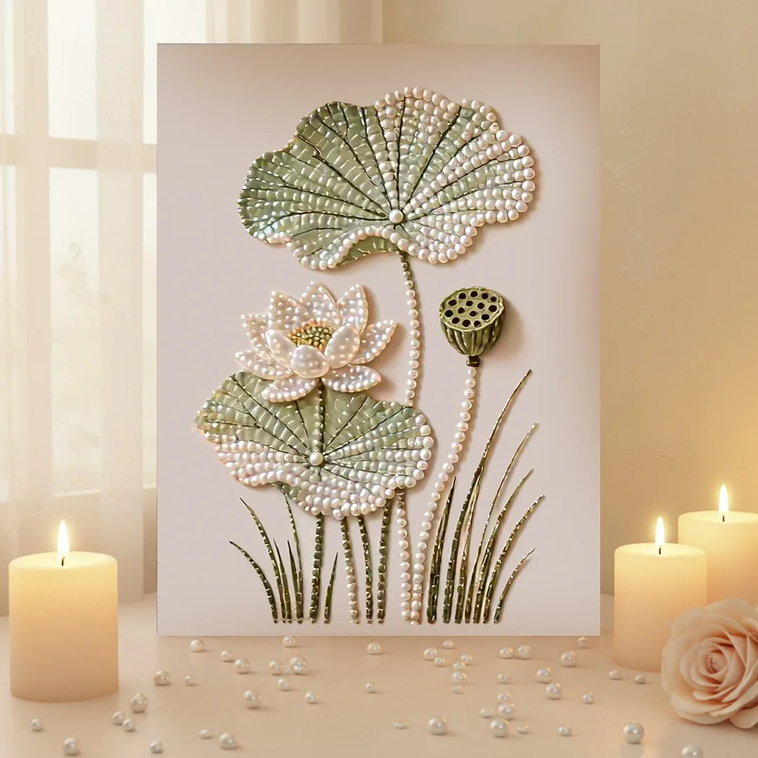 Lotus - DIY Pearl Diamond Art Kit With Frame 40*50cm