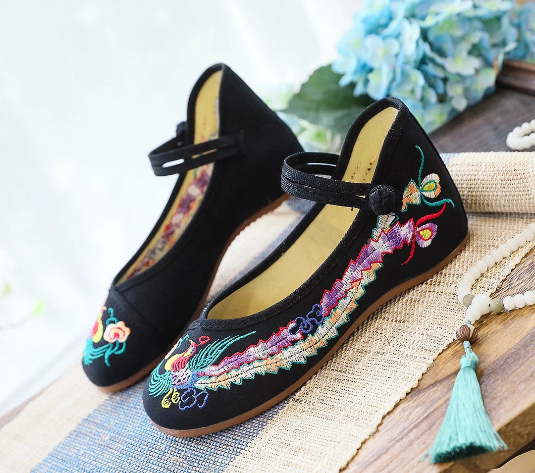 Colourp Colourp Heel Shoes Single Shoes Beef Tendon Bottom Embroidered Cloth Shoes Shallow Mouth Women's Shoes National Wind Canvas Xiuhe Wedding Shoes