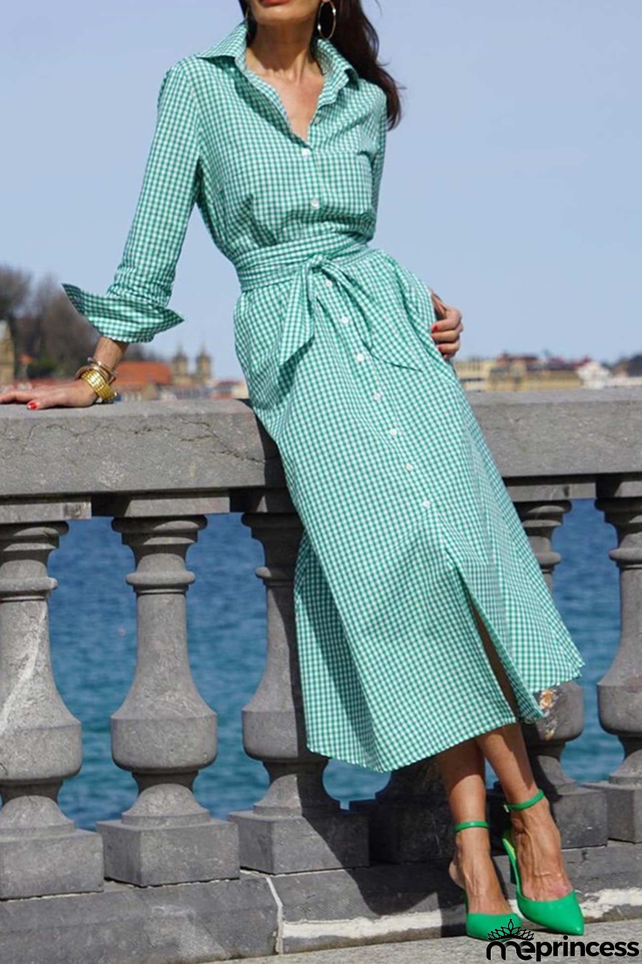 Plaid Tie-waist Shirt Dress