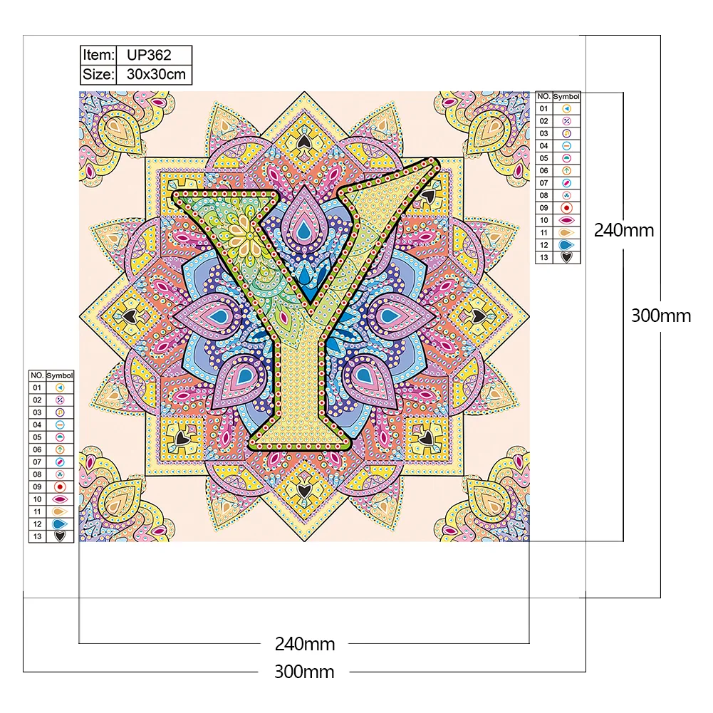 Special Shape Diamond Painting 30*30cm - Y Letter Mandala