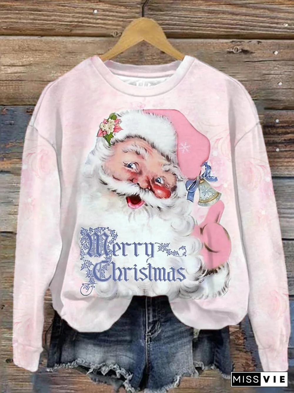 Women's Tis The Season To Be Jolly Santa Claus Print Christmas Casual Sweatshirt