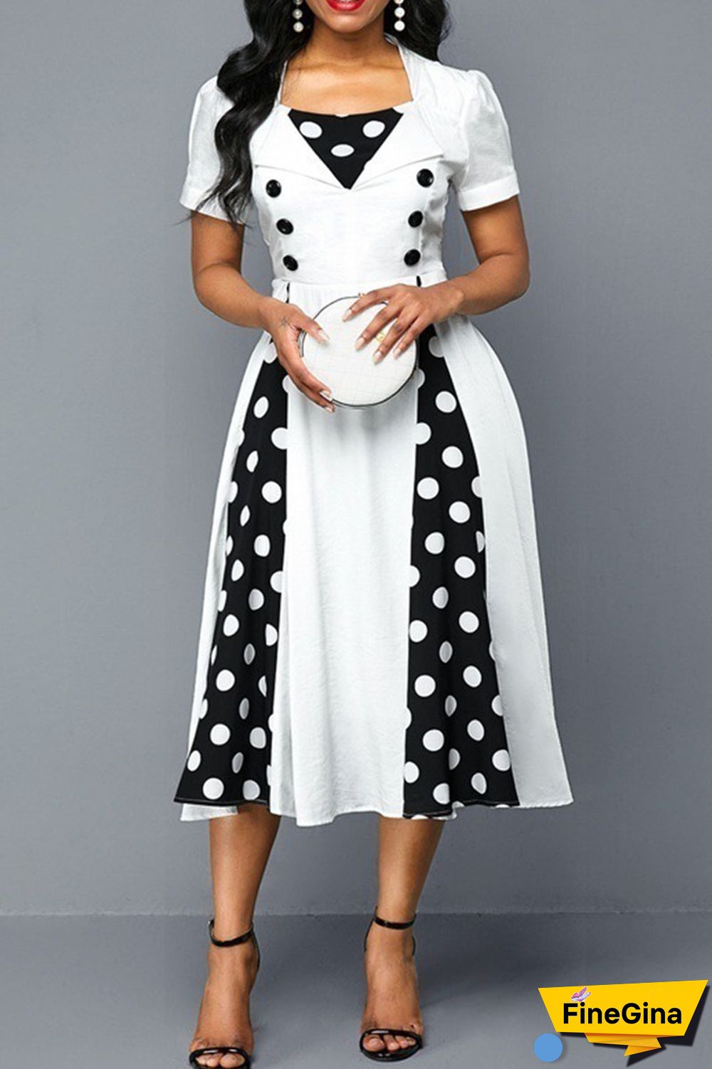 Black White Casual College Print Patchwork V Neck A Line Dresses