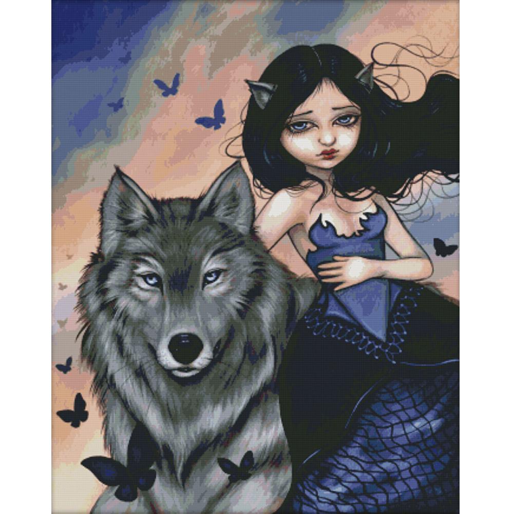 

Wolf And Maiden - 14CT Stamped Cross Stitch - 71*88cm, 501 Original