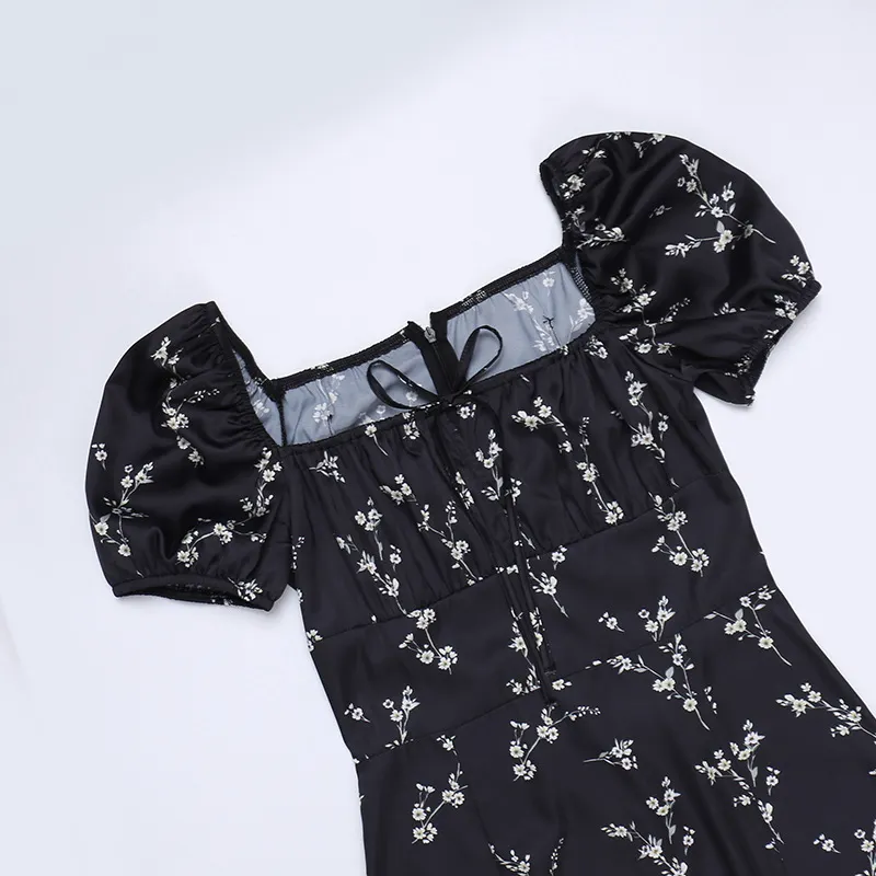 Floral Slit Plunge Short Sleeve Dress