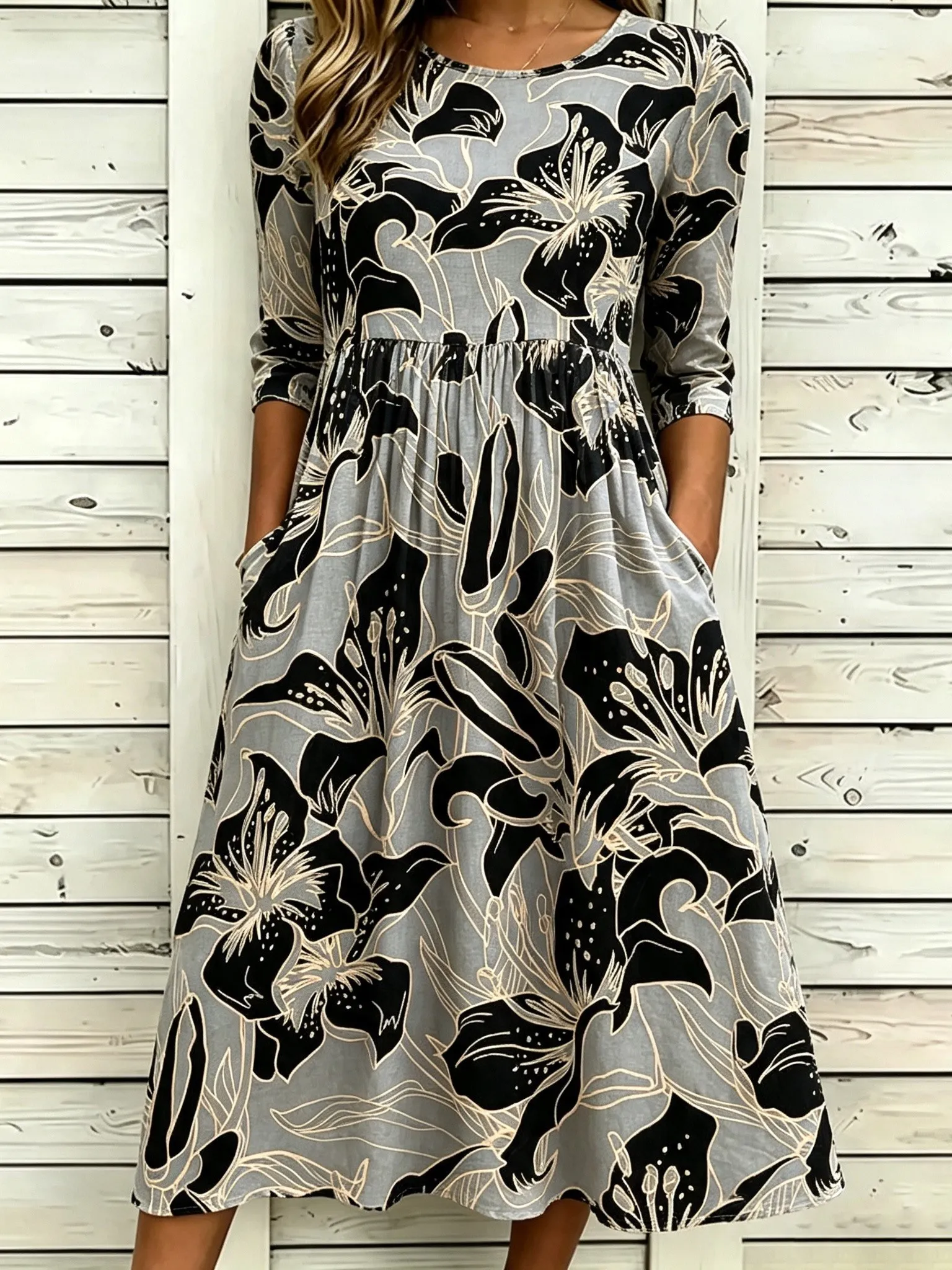 Comstylish Women's Retro Bohemian Floral Print Cotton Linen Dress