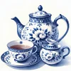 Blue And White Porcelain Tea Set-11CT Stamped Cross Stitch 40*40cm/15.75*15.75in