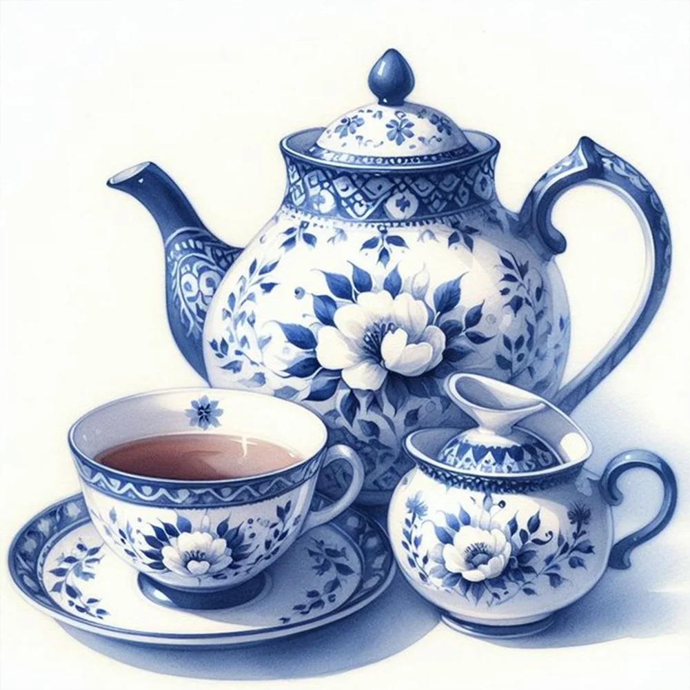 11CT Full Stamped Cross Stitch - Blue and white porcelain Porcelain Teapot(Canvas|40*40CM)