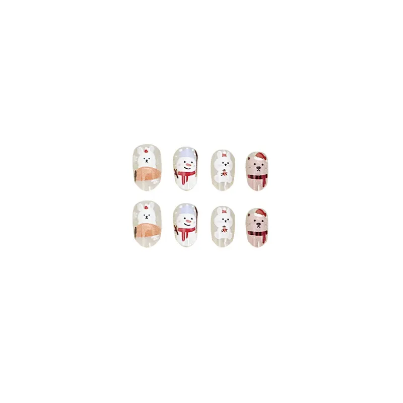 Churchf Churchf Round Head Wear Nail Santa Snowman Fake Nail Polish Winter Bear Nails Finished Nails