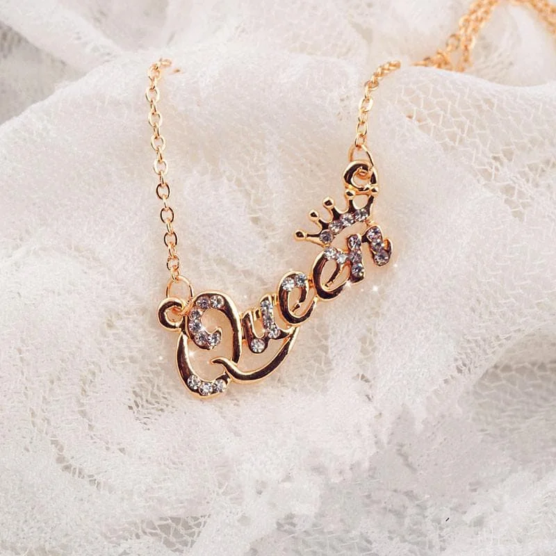 Luxury Gold-Color Queen Crown Chain Necklace Zircon Crystal Necklace SP14834