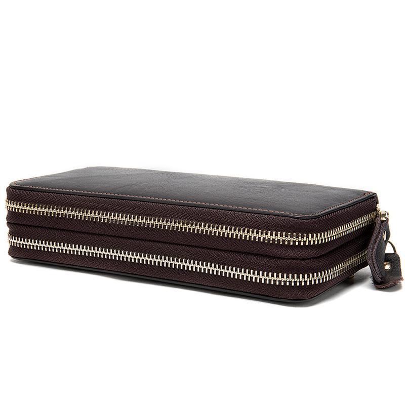 Men'S Simple Style Leather Zipper Retro Wallet