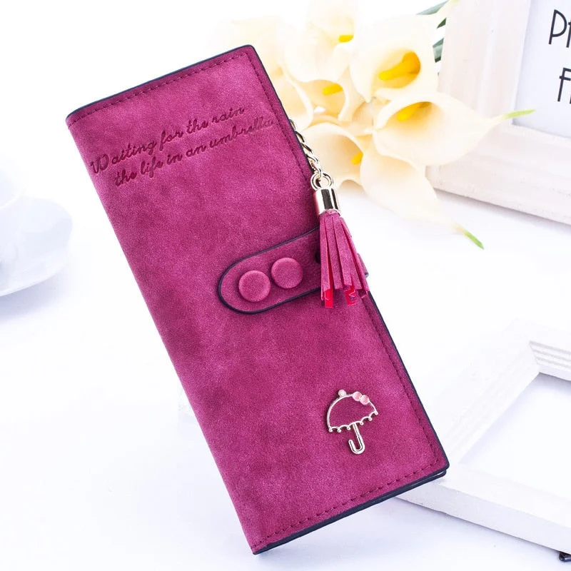 Fashion PU Leather Women Wallets Frosted Soft Leather Long Wallets for Women 2021 Luxury Tassel Zipper Clutch 3 Fold Card Holder