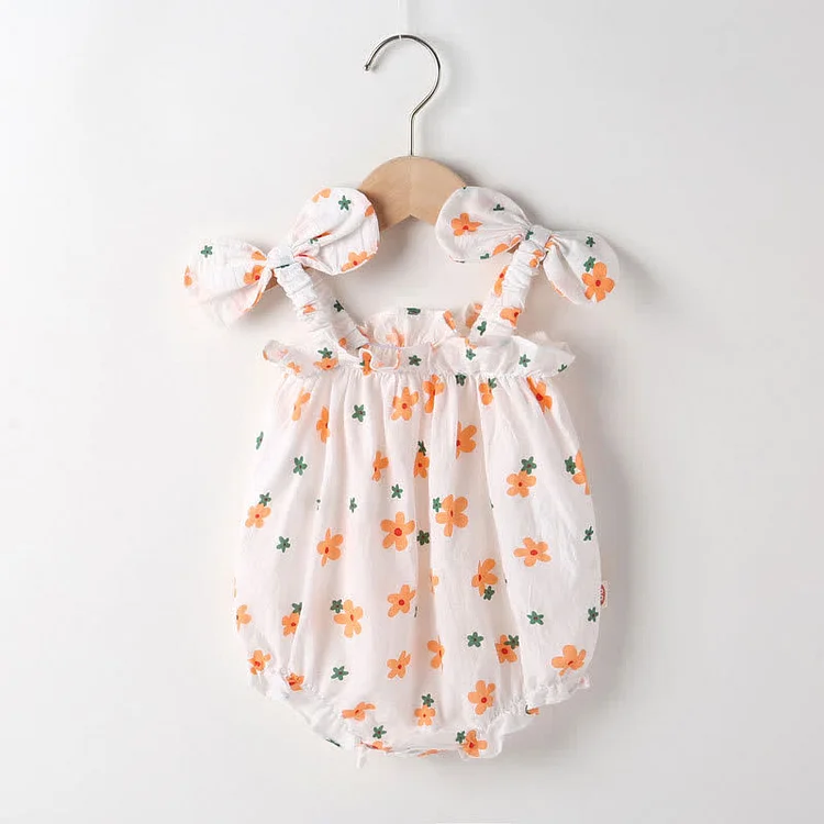 Baby Bowknot Strap Flower Bodysuit