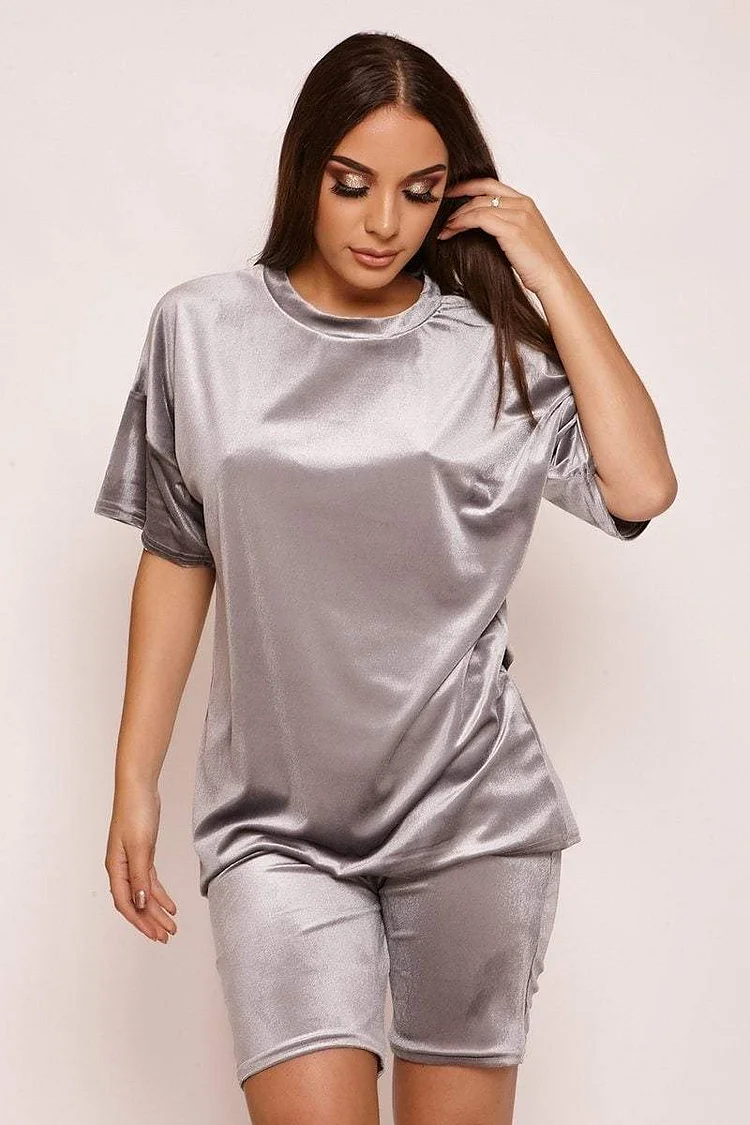 Grey Velvet Oversized T-Shirt Katch Me