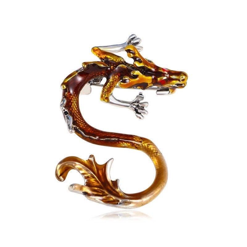 Retro Pin Animal Dragon Alloy Enamel Rhinestones Unisex Brooches