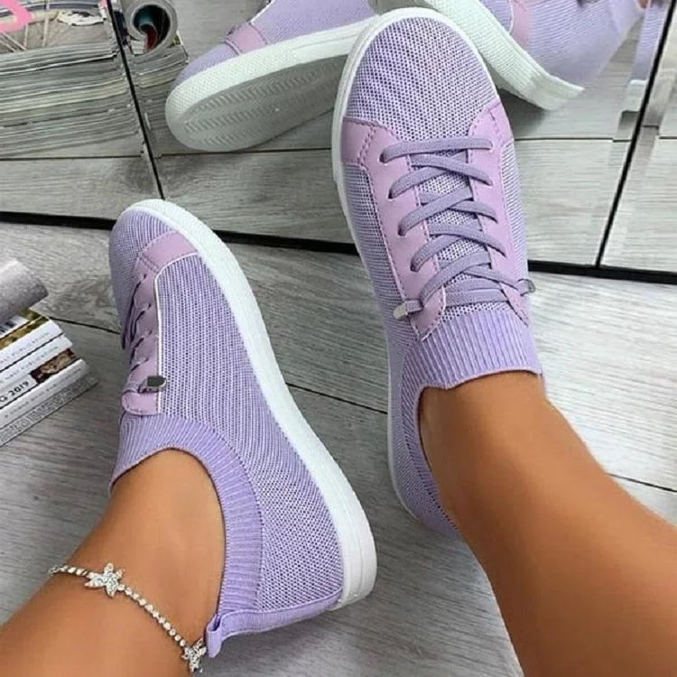 Women Shoes 2021 Zapatos Planos Breathable White Shoes Lace Up Casual Flats Women Mesh Sneakers Socofy Loafers Zapatillas Mujer