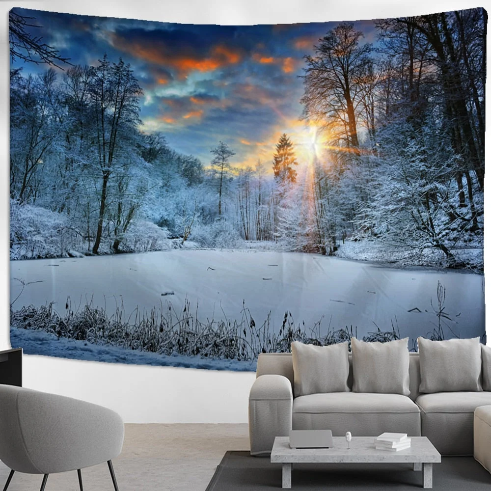 Snow Scene Tapestry Wall Hanging Christmas Gift New Year Bed Sheet Psychedelic Landscape Art Home Decor