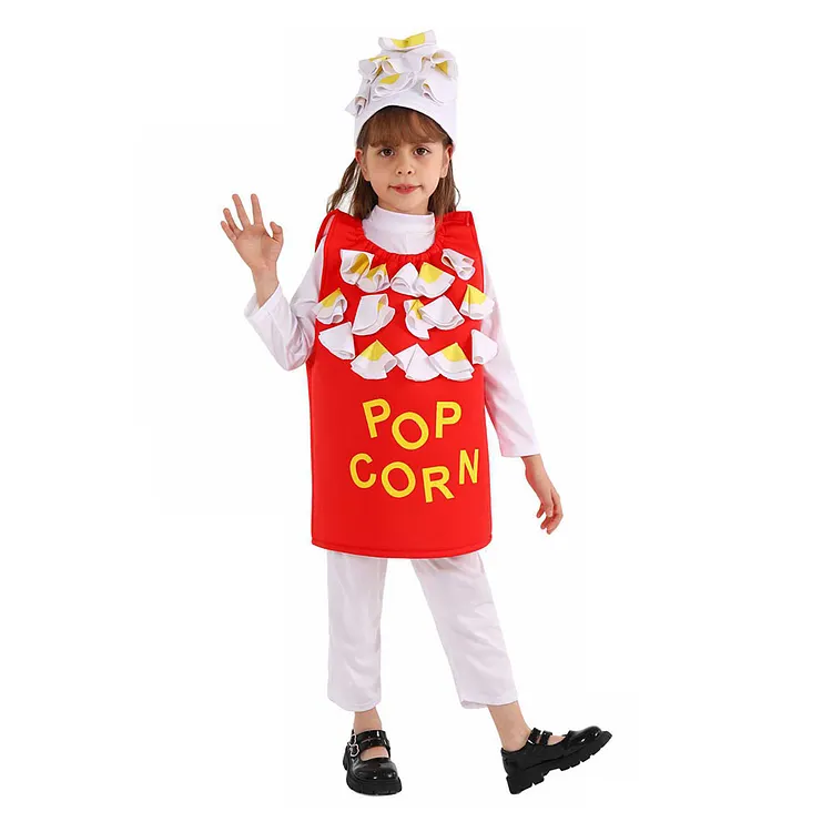 Kids Children Funny Food Pop Corn Red Outfits Cosplay Costume Carnival Suit