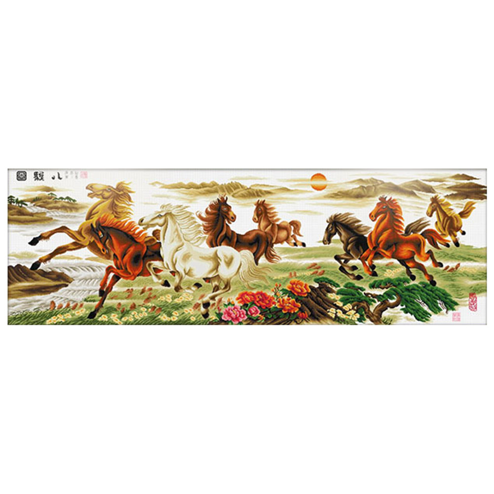 

Eight Fine Horses - 11CT Stamped Cross Stitch - 182*64CM, 501 Original
