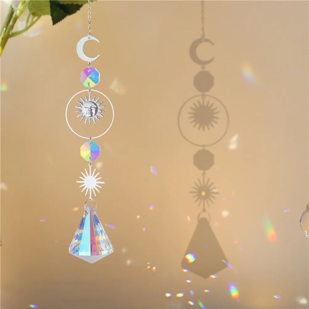 Wind Chime Crystal Light Catcher Ball Ornaments Round Frame Pendant (6)