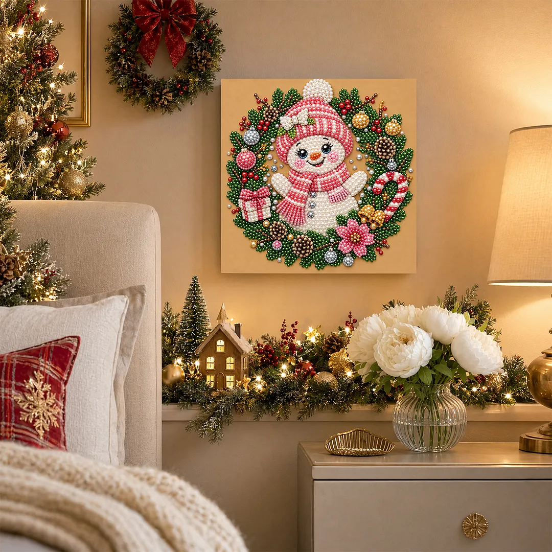 Framed Pearl Painting Kit Christmas Snowman 7.87x7.87in