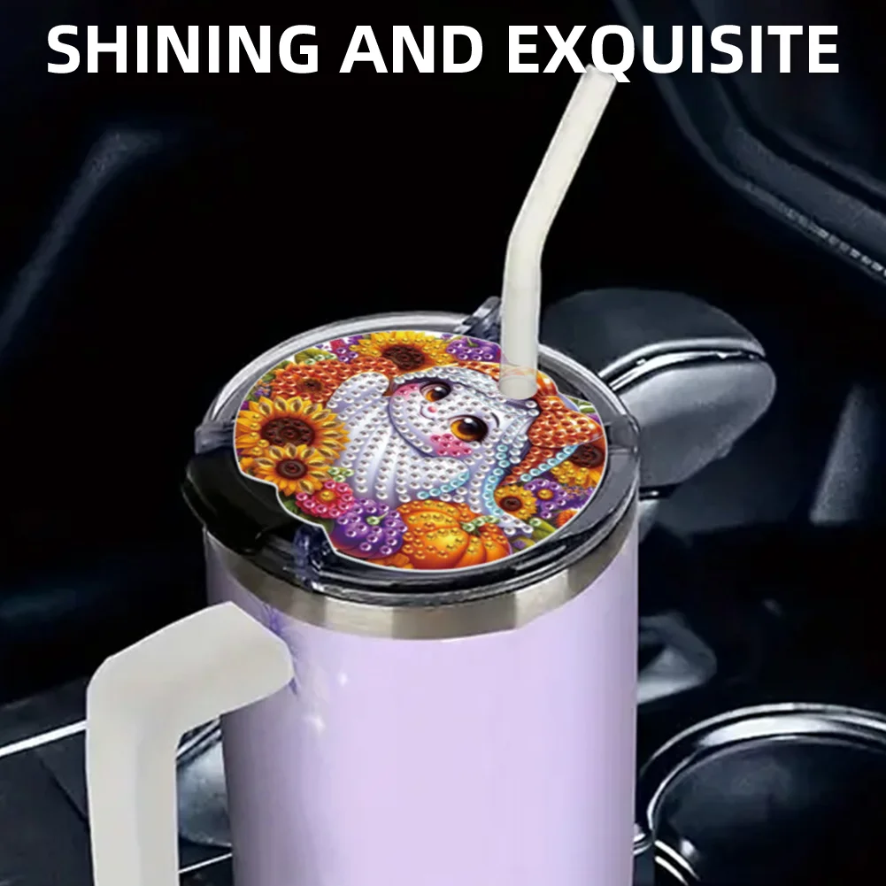 8pcs Christmas Halloween DIY Diamond Art Cup Lid Accessories Tumbler Lid Plate