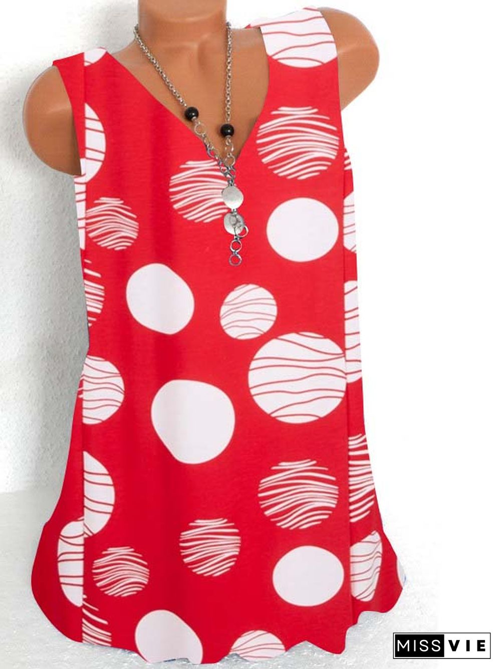Women's Sleeveless V-neck Polka Dot Printed Top