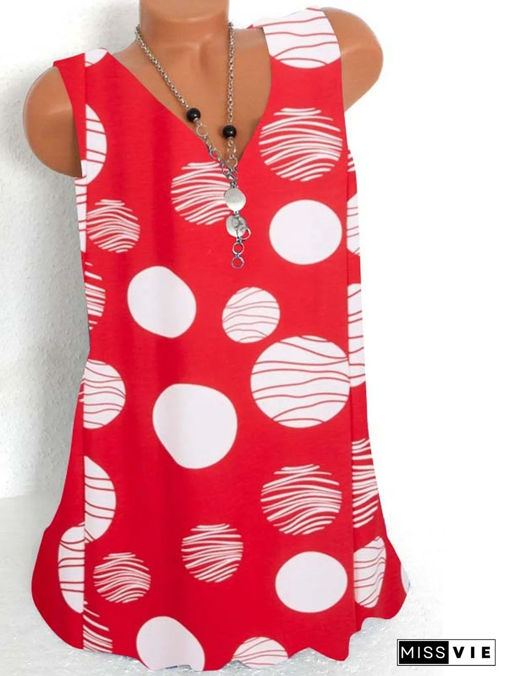 Women's Sleeveless V-neck Polka Dot Printed Top