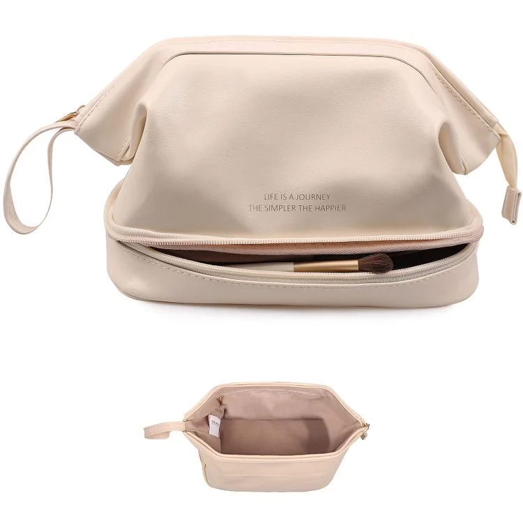 Booxom Leather Cosmetic Bag with Handle and Divider （Buy 2 Free Shipping）