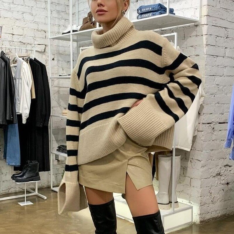 Ootddress 2025 New Women's Turtleneck Sweater Fall Winter Knitted Pullovers For Women Casual Knitwear Long Sleeve Oversized Tops