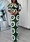 Elegant Green And White Patterned Maxi Dress With Puff Sleeves by Inlyline
