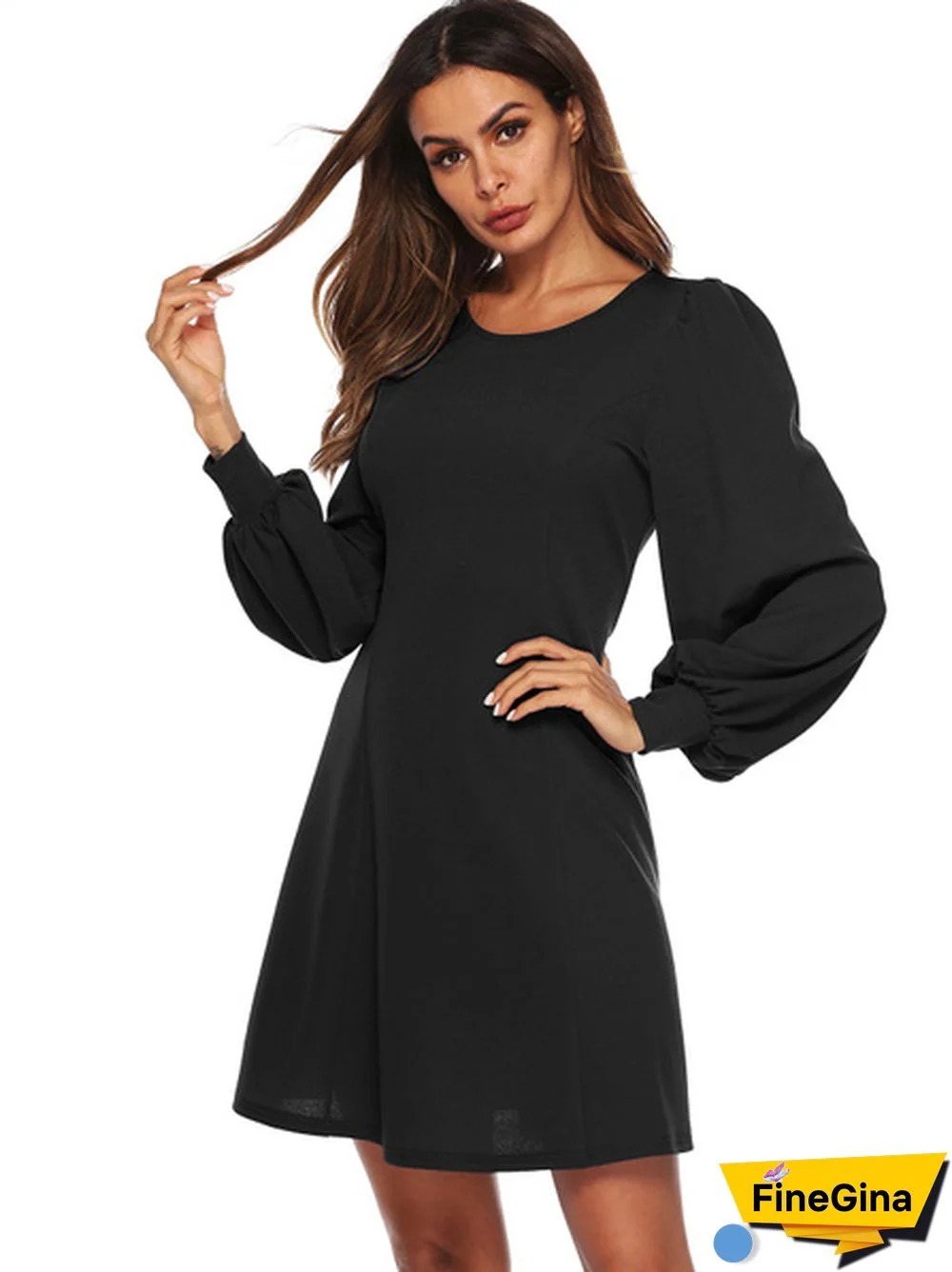 Solid Bishop Sleeve Dress
