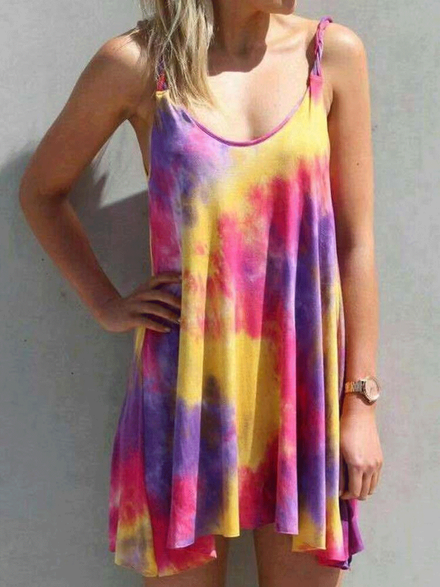 Tie-dye Strapless Casual Dress