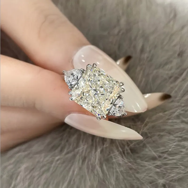 100% 925 Sterling Silver 10*10mm Pink Yellow Aquamarine High Carbon Diamond Rings For Women Sparkling Wedding Fine Jewelry