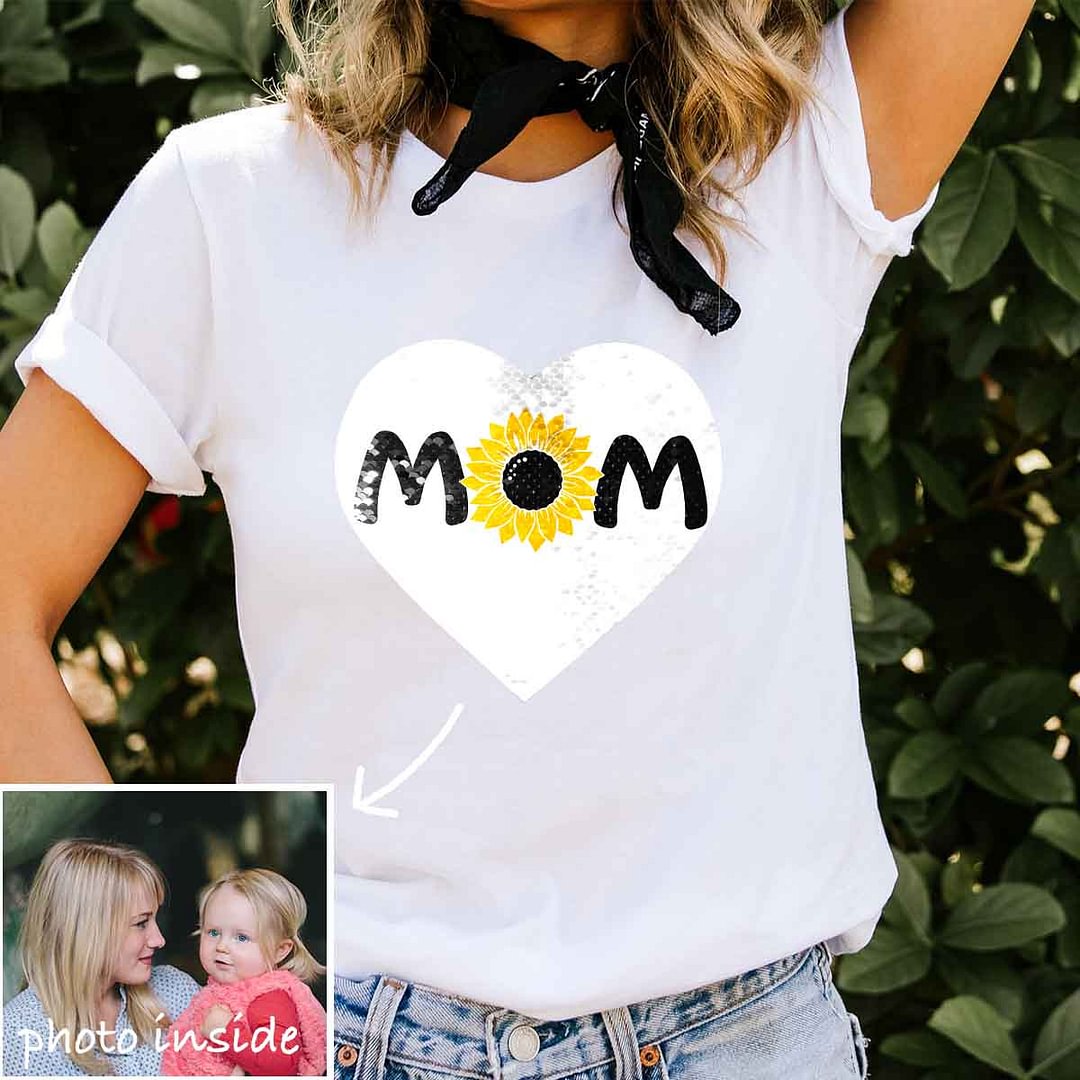 Vangogifts Custom Super Mom 2 Flip Sequin Soft Shirt Personalized Reversible Sequin Heart Shirt, Your Picture And Text Custom Kids Tee, Birthday Gift Idea For Mom, Custom Your Shirt