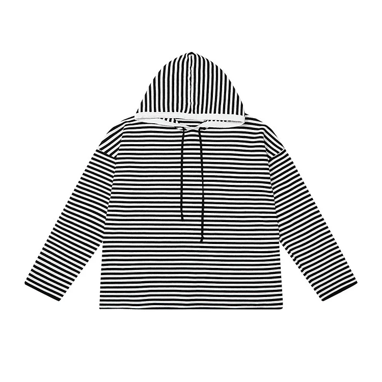 Versatile Knit Striped Hooded Sweatshirt - yankia