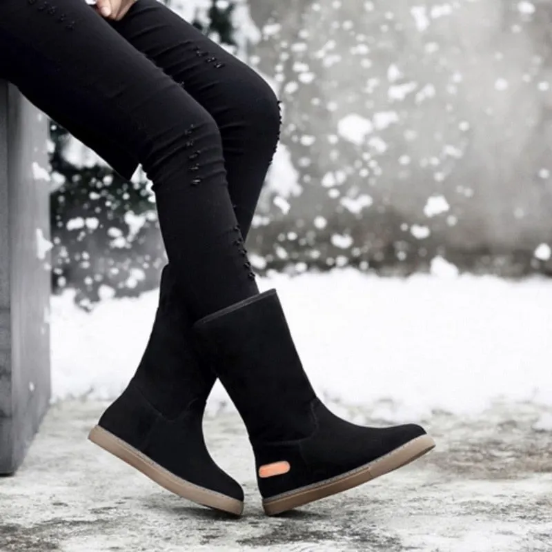 Snow Boots Woman,Thick Bottom Platforms Plush Winter Shoes,Mid-calf Botas,Round Toe,Warm Cotton Shoe.BLACK,Dropshipping