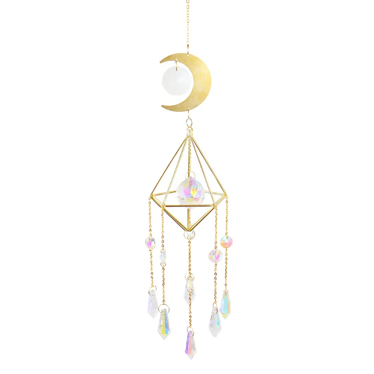 Diamond Wind Chime Catching Light Moon Metal Frame Ball Pointed Bead Flower gbfke