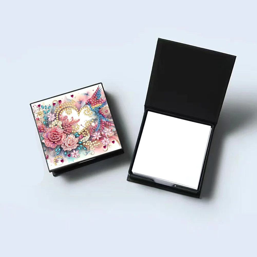 PU Flower Bird Diamond Painting Notecard Box with 160 Sheets of Paper