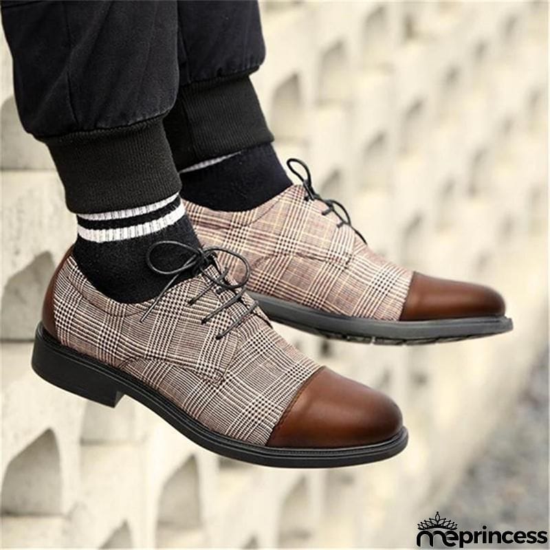Men's Classic Plaid Patchwork Leather Shoes