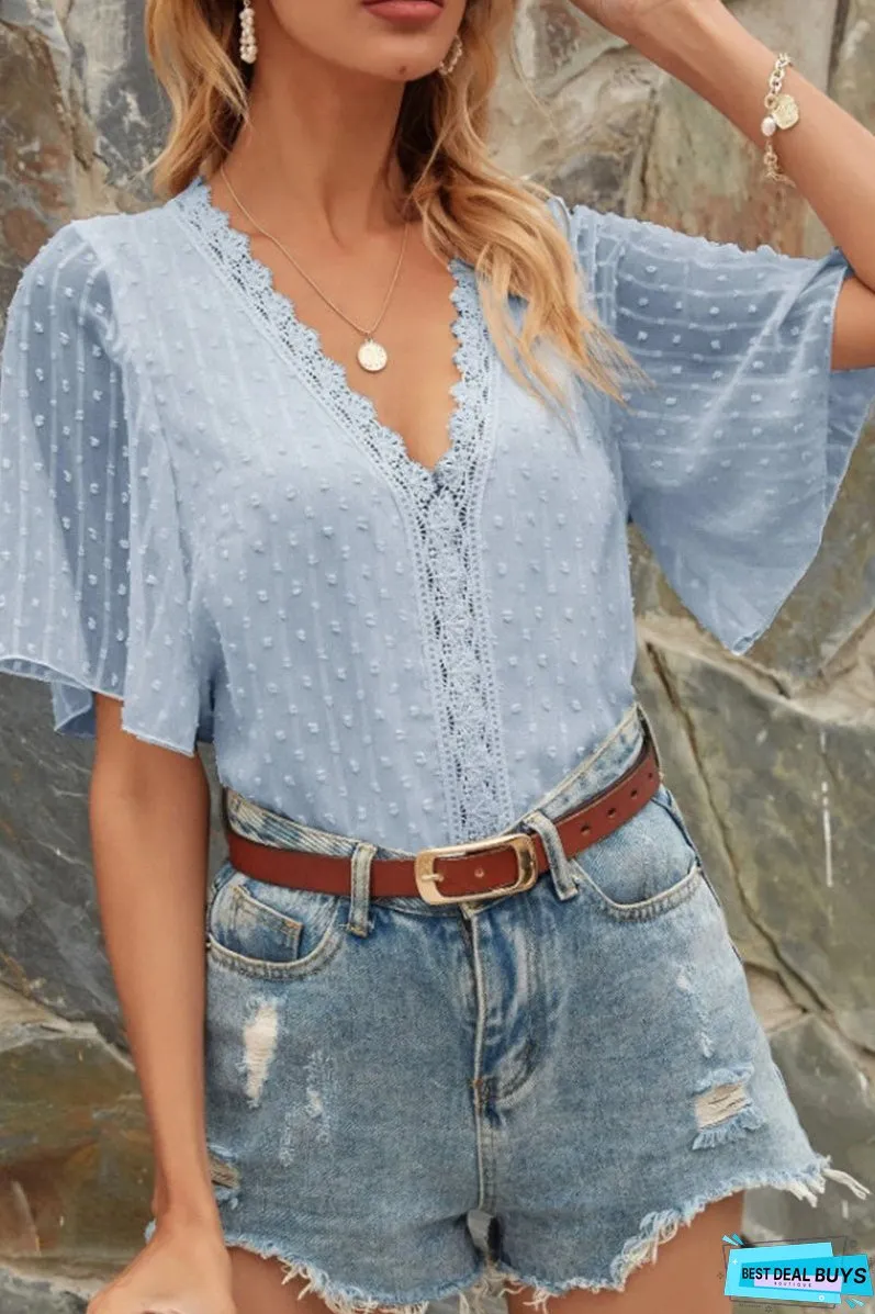 Fashion Casual Solid Patchwork V Neck Tops
