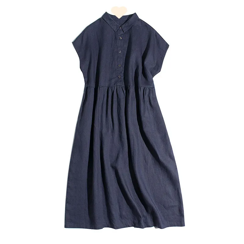 Uveng Uveng Literary And Art Small Collar Falling Shoulder Sleeve Shirt Skirt Short Sleeve Casual Dress Sleeveless Dress