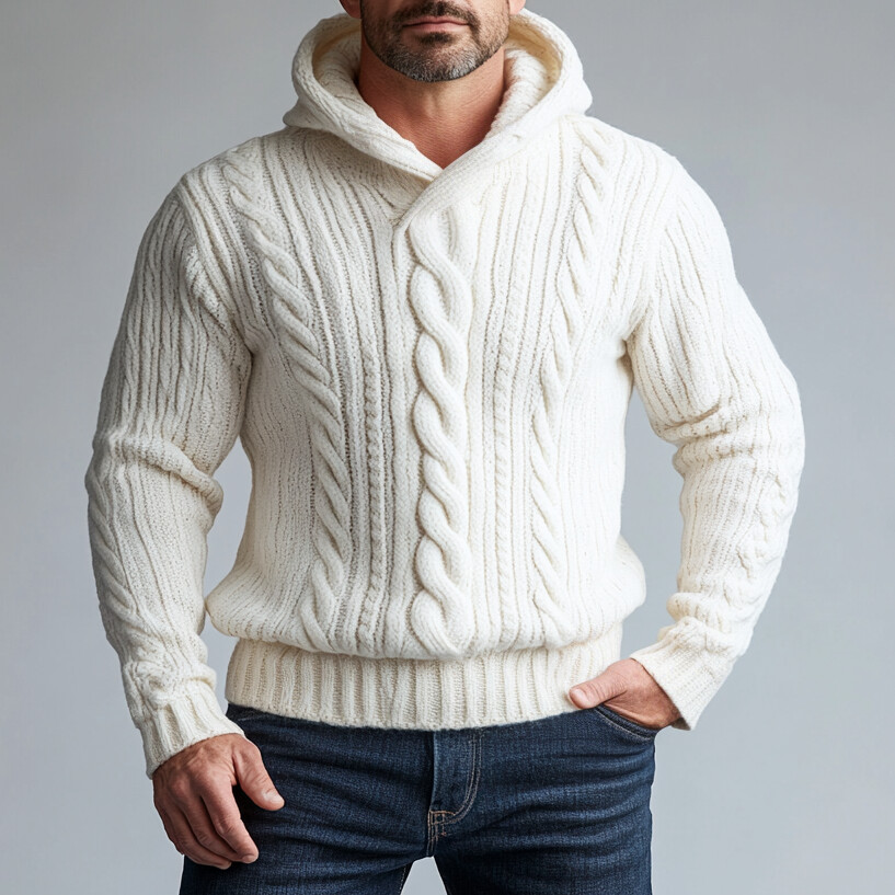Men's Casual Cable Knit Long Sleeve Hoodie