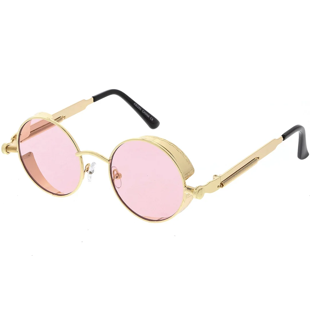 Steampunk Metal Round glasses With Metal Side Cover Flat Lens 42mm