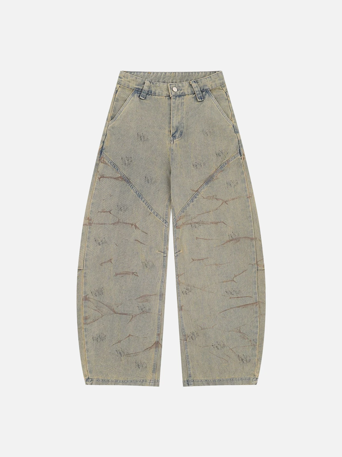 Yellow Act Chic Washed Distressed Scimitar-Cut Baggy Jeans Front