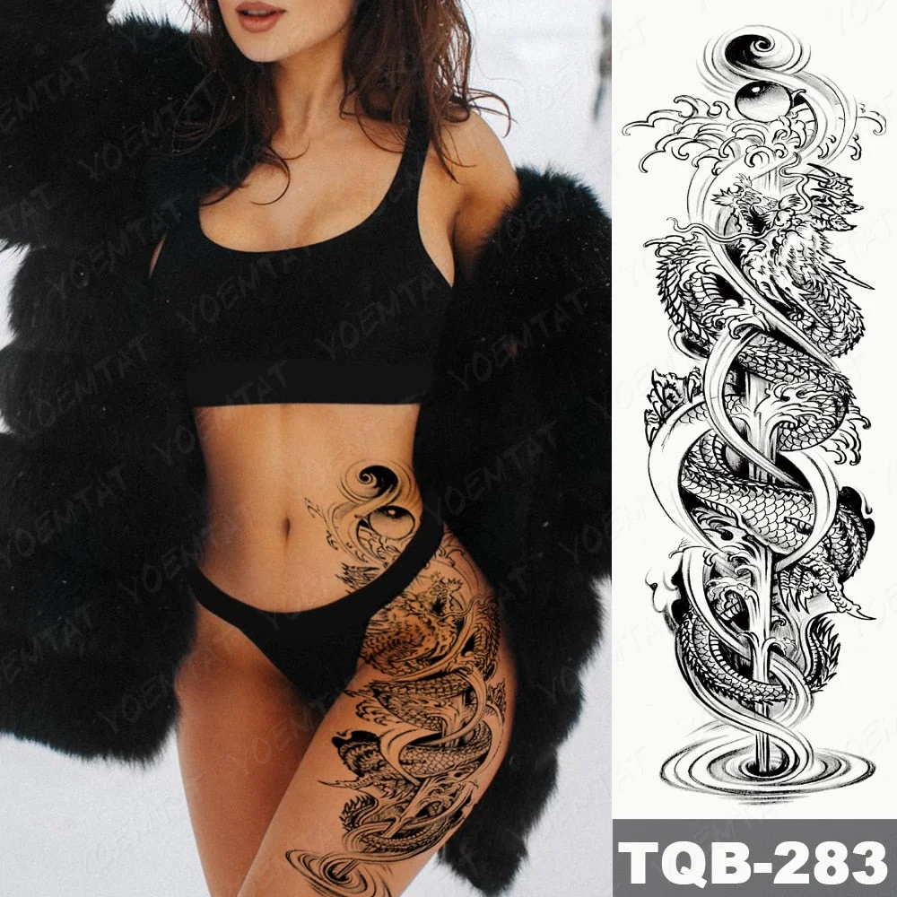 Large Full Arm Sleeve Tattoo Dragon Falls Waterproof Temporary Tatoo Sticker Japanese Tradition Men Women Body Art Tatto