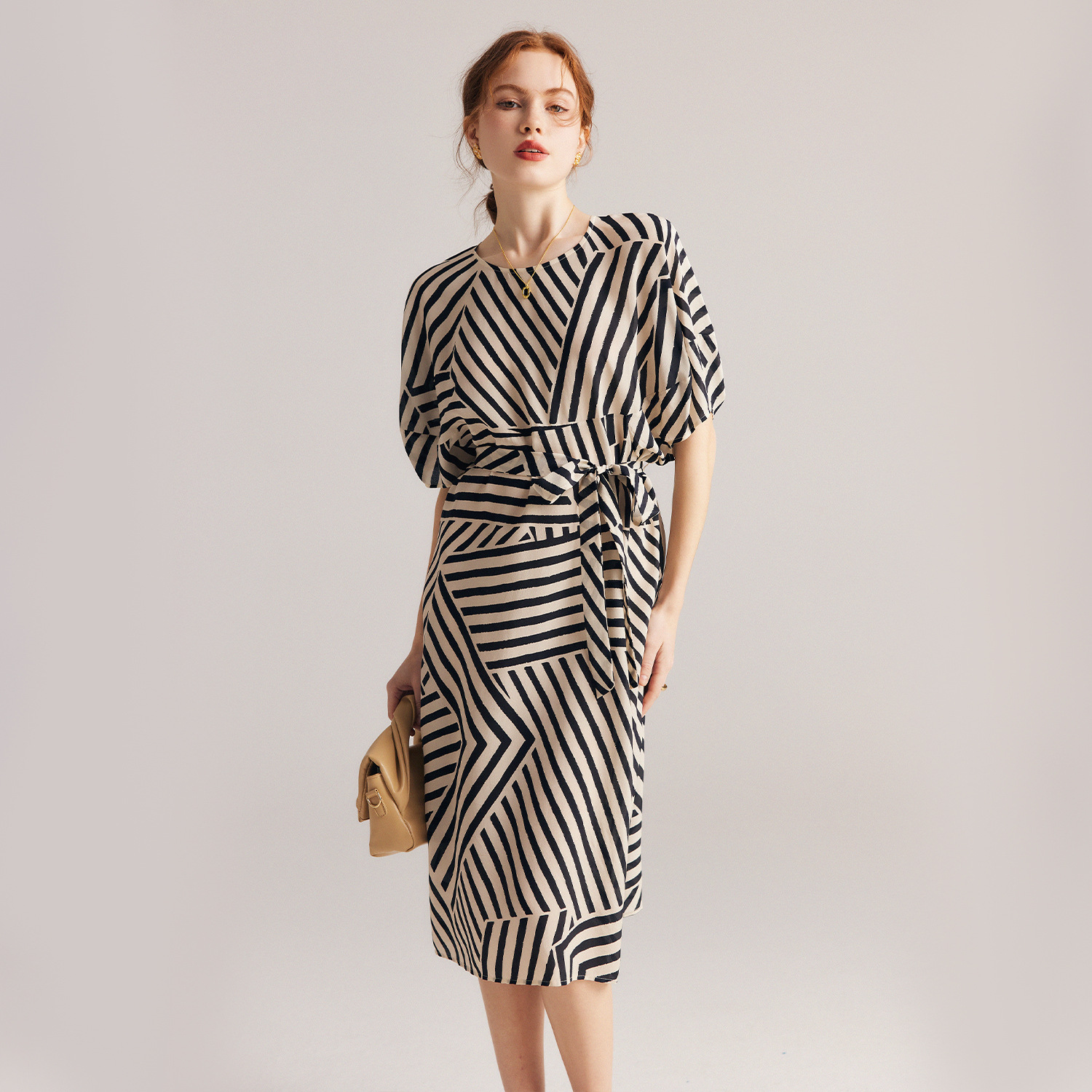 Striped Silk Dress Short Sleeve REAL SILK LIFE