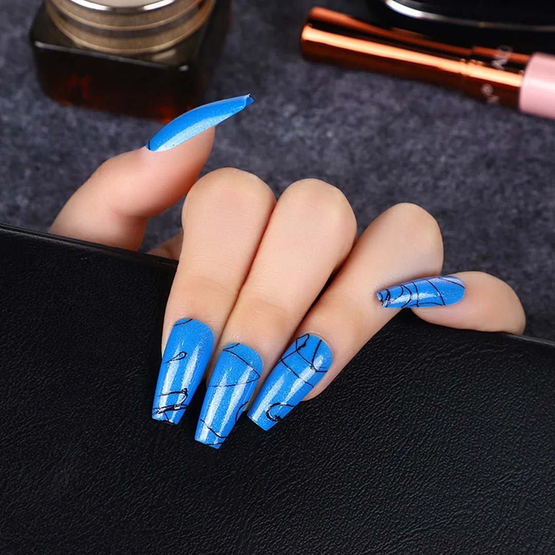 24Pcs Long Colorful Detachable Coffin False Nails Artificial Ballerina Fake Nails Press On Nail Tips Decor Acrylic Fingernail-Nail Inspo