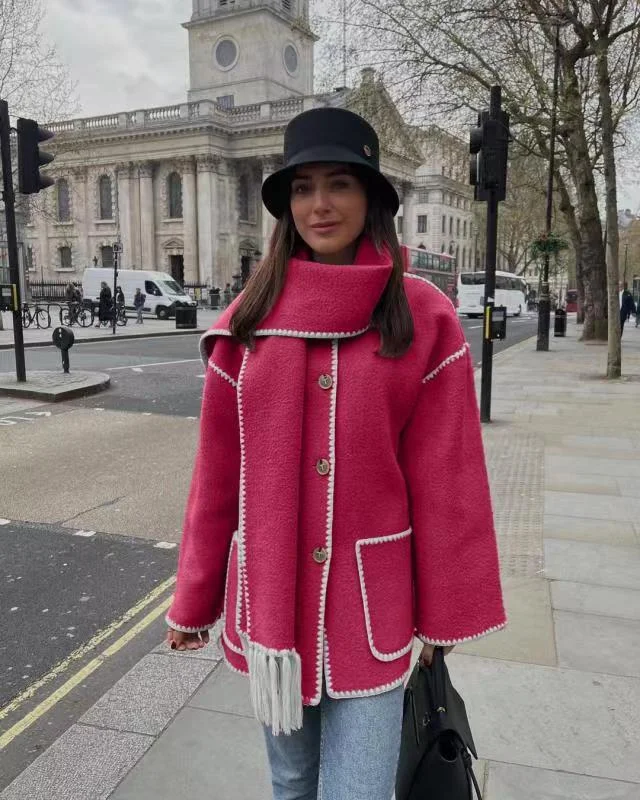 Nigikala Nigikala Women's Clothing 2025 Autumn And Winter New Fashion Wool Coat Thick Loose With Scarf Tid Lady